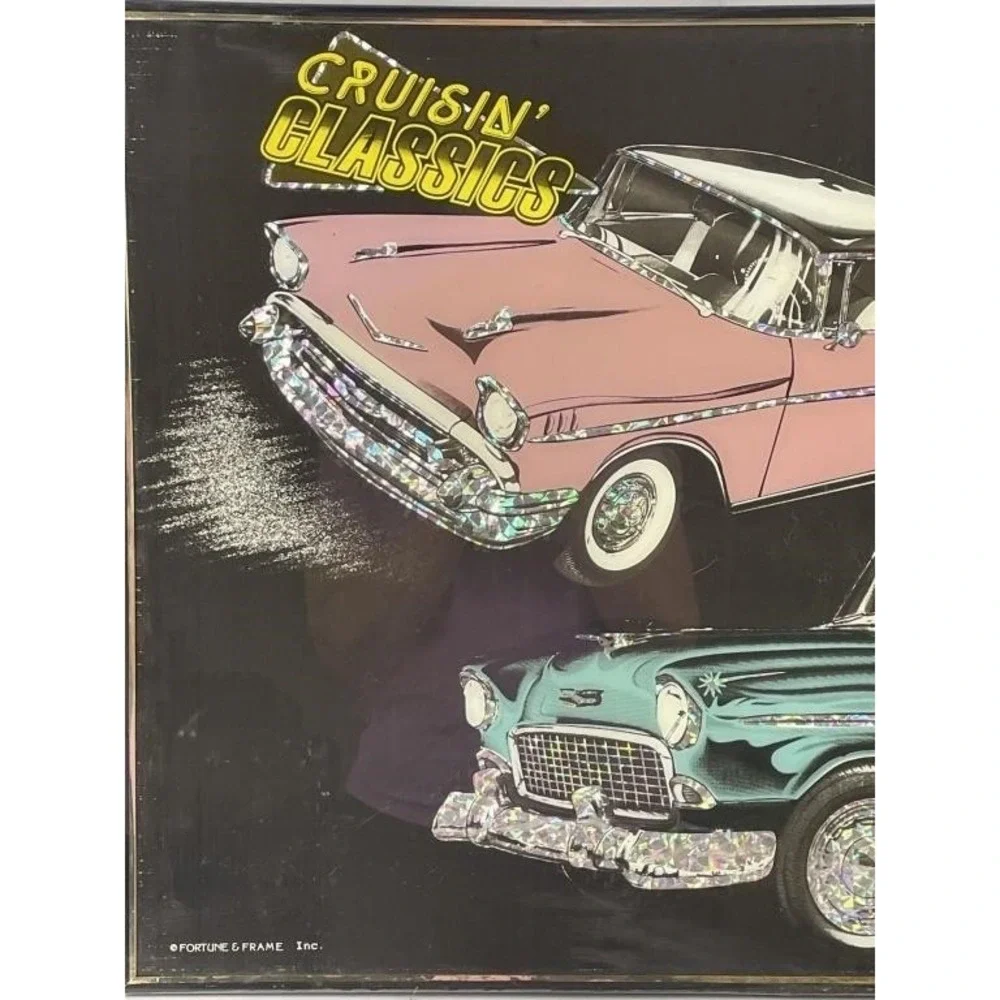 Vintage Fortune & Frame Cruisin' Classics Chevy Diner Foil Mirror Wall Art 32x20